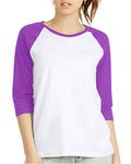 Women 3/4 Sleeve Baseball Tee - Raglan Shirts Jersey Tops Quarter Sleeve Shirt Tees, White / Purple, Medium