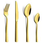 Gold Cutlery Set, Joyfair 16-Piece Stainless Steel Flatware Silverware Set Service for 4, Eating Utensils Include Knife/Fork/Spoon for Dining, Modern Design & Mirror Polished, Dishwasher Safe