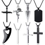 MAIBAOTA 8 Pcs Necklace For Men, Mens Necklaces Jewelry Set, Black and Silver Stainless Steel Necklace, Cross Pendant Necklace, 16-24 inches Chain