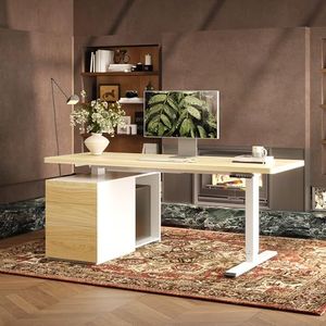 FLEXISPOT 71" Executive Standing Desk with Drawer, Dual Motor Lift with 222 LBS Heavy-Duty Capacity, 1" Thick Desktop, Idea for Sewing, Crafting and Home Office, White Wood Grain, 3 Packages