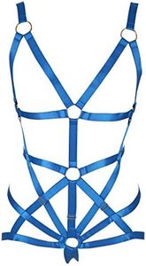 Women's Full Body Harness Bra cage Punk Gothic Garter Belt Lingerie Set Festival Rave Adjustable Photography Dance Apparel, Royal Blue, One size