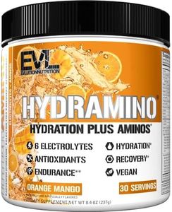 Evlution Nutrition HYDRAMINO Complete Hydration Multiplier, All 6 Electrolytes, Vitamin C & B, Fluid Boosting Aminos, Coconut Water, Endurance, Recovery, Antioxidants, 30 Serve, Orange Mango