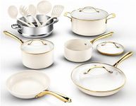 Gotham Steel 15 Pc Pots and Pans Set Non Stick Cookware Set, Pot and Pan Set, Kitchen Cookware Sets, Ceramic Cookware Set, Nonstick Cookware Set, Pot Set, Dishwasher Safe, Non Toxic, Cream White