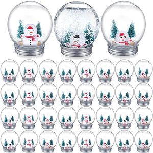 Jerify 32 Set Christmas Clear Snow Globes Kit Plastic Water Globe with Screw Off Cap Artificial Christmas Trees Small Snowman Snowflakes for Ornaments DIY Crafts Fillable Snow Globes Home Decoration