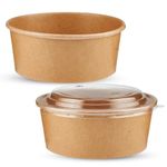 CHEF ROYALE 20x 1000ml Kraft Salad Paper Bowls with Lids -Takeaway Bowls for Hot/Cold Food - Leakproof Soup Containers - Carboard Packaging Bowls