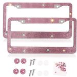 Handmade Baby Pink Bling Crystal Car License Plate Frames,Cute Waterproof Rhinestone SUV License Plate Holder,Stainless Steel Truck Plate Cover for Women(2 Frames)