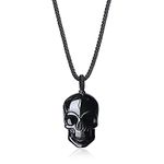 COAI Adjustable Nylon Cord Skull Necklace Obsidian Black Stone Necklace