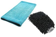 Auto Hub Microfiber Car Cleaning Cloth and Wash Mitt Kit - Includes Ultra Soft 1200 GSM Extra Large (60x40 CM) Microfiber Cloth for Car and Dual Sided Chenille Microfiber Wash Mitt 1700 GSM