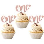 ZHUOWEISM 24 PCS Rose Gold One Cupcake Toppers Glitter First Birthday Baby Shower Cupcake Picks Baby Shower Kids Boys Girls 1st Birthday Party Cake Decorations Supplies