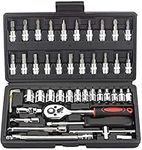 46 Pieces 1/4 inch Drive Ratchet Wrench Socket Sets,with Bit Socket Set Metric and Extension Bar for Auto Repairing,Car Repair Tool Ratchet Torque Wrench Combo Tools Kit