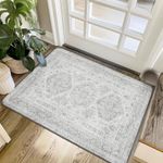 BEIMO 2X3 Area Rug for Indoor Entryway, Machine Washable Grey Rugs Throw Thin Doormat, Distressed Vintage Medallion Floral Print Rug for Bedroom Living room, Low Pile Lightweight with Non Slip Backing