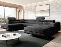 MODERNO Varberg U-Shaped Corner Sofa Left with Sleep Function, Bed Container, Corner Sofa, Sofa Bed, Living Room, Bedroom, Furniture Sofas & Couches, Sofa Bed Couch, Velour, Graphite, 72 x 345 x 205