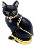 JWT Astyle Black Cat Hinged Jewelry Trinket Box with Crystal Stones.Handpainted Cat Decor box.Rings Earrings Necklace Storage Box,Home Decor Gift for Women..