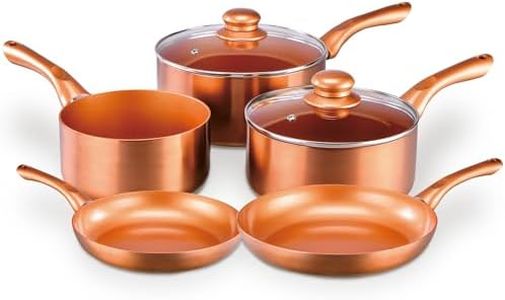 Batterie de cuisine 5 pièces Copper Collection - Comprend 2 poêles et 3 casseroles - Revêtement anti-adhésif en céramique avec extérieur en cuivre métallique - Compatible avec tous les types de