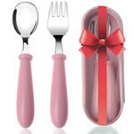 Toddler Fork and Spoon Set, Acehome Stainless Steel Baby Cutlery Set with Travel Case Dishwasher Safe for Kids, Children Flatware Weaning and Learning to Use (Pink)