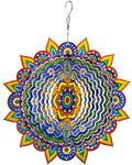 Mandala Wind Spinners, 3D Metal Wind Spinners Outdoor for Yard and Garden,12inch Stainless Steel Hanging Wind Spinners, Kinetic Yard Art Garden Decor Ornament Gifts