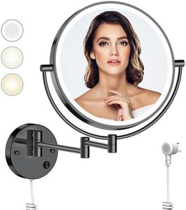 Rocollos 9" Plug-in Wall Mounted Lighted Makeup Mirror 1X/10X Magnification, Super Large Double Sided LED Vanity Mirror for Bathroom (Black)
