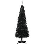 HOMCOM 5' Pencil Christmas Tree, Slim Artificial Xmas Tree with Realistic Branches, Sturdy Stand, Black