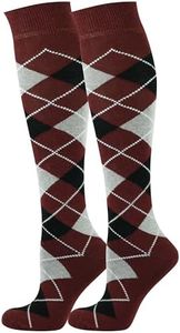 Mysocks Knee High Socks Long Golf Socks Colorful 2 Pairs Argyle Socks for Men Women, 2 Pairs Argyle Burgundy Black Ash, 8-11