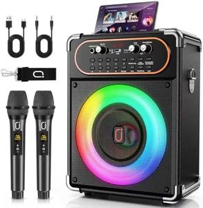 HWWR Karaoke Machine with 2 Microphones, Portable Bluetooth 5.3 Karaoke Speaker for Outdoor Events,Gatherings and Parties, PA System with Echo Adjustment for Adults, Stage-subwoofers