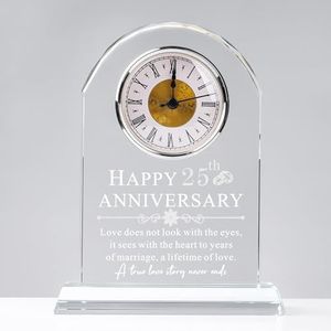QIANRUNA Best 25th Wedding Anniversary Glass Clock Gifts for Her Him, 25 Years of Marriage Quartz Clock Gifts for Couple, Happy 25th Silver Anniversary Clock Decoration for Husband Wife