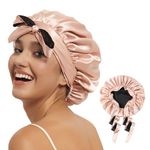 Hat Hut Satin Bonnet Silk Bonnet for Sleeping Cap for Curly Hair Bonnet for Women Double Layer Reversible Bonnet with Tie Band (Pink/Black)