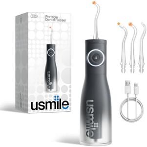 usmile C30 Cordless Water Flosser, 300ml Large Tank, 5 Pressure Levels Deep Clean, S-Shaped Nozzles for Braces & Sensitive Gums, USB-C Rechargeable, IPX7 Waterproof, Portable Travel & Home Use(Black)