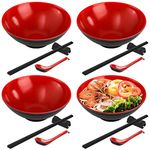 Lyellfe 16 Pieces Ramen Bowl Set, Restaurant Quality Soup Bowl, 33 Oz Melamine Dinnerware with Spoons, Chopsticks and Stands for Udon Soba Pho