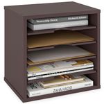 Ballucci File Organizer Paper Sorter, 5 Tier Stackable Office Desk Organizer, Classroom Letter Tray, 13 5/8" x 9 1/4" x 12", Dark Brown