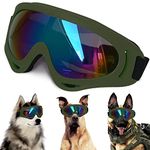 Large Dog Sunglasses with Adjustable Strap UV Protection, Winproof Dog Puppy Sunglasses, Suitable for Medium-Large Dog Pet Glasses, Dogs Eyes Protection，Soft Dog Goggles (Army Green Frame)