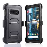 for Samsung Galaxy S10E/lte Heavy Duty Belt Clip Holster Ultra Protective Tough Grip Cover with Holder and Build in Screen Protector (Black)