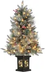 GAOMON 3ft Christmas Tree Pre-Lit Artificial Christmas Tree with Snowflake Base, Flocked Snow 78 Warm White LED Lights 8 Lighting Modes, Xmas Holiday Decor for Home, Entrances