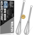 Walfos Mini Whisk,Non-Rust Whisk,304 Stainless steel Small Whisk.Heat Resistant 450℉.6+8Inch Tiny whisk Nice for Whisking, Blending Ingredients, Beating, Mixing Sauces (Silver)