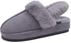 ONCAI Womens Fuzzy House Slippers Woman Fluff Slipper Ladies Orthopedic Warm Cozy Furry Comfy Bedroom Arch Support Women's Slipers Shearling Winter Home Orthotic Plantar Indoor Outdoor Grey Size 8