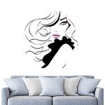 DXLING Sexy Girl Beauty Long Hair Face Makeup Salon Wall Stickers Home Decor Living Room Removable Vinyl Barbershop Wall Decal A536 (Black Girl + Pink Lips)