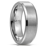 NUNCAD 8mm Men's Silver Tungsten Carbide Ring Matte Beveled Edge Band Brushed Finish Wedding Engagement Promise Rings Comfort Fit Size S(60mm)