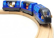DSHMIXIA Battery Operated Train Set for Wooden Track Toys - Action Locomotive with Magnetic Connection (Blue, Ages 3-5)