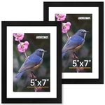 FIXSMITH 5x7 Picture Frame Set of 2, Photo Frame with HD Plexiglass, Display Pictures 4x6 with Mat or 5x7 Without Mat Multi Picture Frames Collage for Tabletop or Wall Display, Black