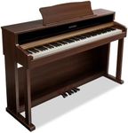 AODSK 88 Key Digital Piano with Heavy Hammer Action Keyboard, Upright Style, Brown Woodgrain Case, Headphones & Online Lessons Included