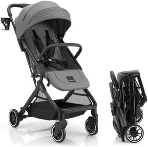 Gromast Compact Fold Baby Stroller, Lightweight Travel Toddler Stroller with One-Click Fold, Extendable UPF50+ Canopy, Cup Holder, UV Protected and Waterproof, One-Hand Folding - Gray