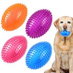 Silipull 4 Pcs 4.5'' Spiky Squeaker Football Dog Toy for Medium Large Dogs Spiky Dog Balls Puppy Chew Toys for Aggressive Chewers Spiky Ball Dog Toy Fetch Toys for Clean Teeth Training, 4 Color