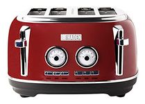 Haden Dorset 75040 Stainless Steel 1500W Retro Toaster 4 Slice Wide Slot w/Removable Crumb Tray and Settings, Red Toasters w/Adjustable Browning Control, Smart Toaster