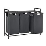 VASAGLE Laundry Basket, 3-Compartment Laundry Hamper, Pull-Out and Removable Laundry Bags, Laundry Sorter, Shelf, Metal Frame, 3 x 38L, 92.5 x 33 x 72 cm, Black and Grey BLH301G01