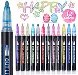 ECtury Glitter Pens Outline Marker Pens, Gifts for Teenage Girls, Stocking Fillers Kids, 12 Colours Metallic Double Line Outline Pens for Scrapbooking, Christmas Gifts for 4-12 Year Old Girls Kids