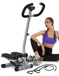 Amicus Mini Stepper with Handlebar for Exercise, Stair Stepper with Resistance Band, Hydraulic Fitness Stepper Machine for Home, 330lbs Weight Capacity, Gray