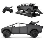 TGRCM-CZ 1/32 Tesla Cybertruck Electric Pick-Up Truck Model Car With a Motorcycle, Zinc Alloy Pull Back Toy car with Sound and Light for Kids Boy Girl Gift(Gray)