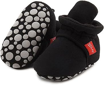 ohsofy Newborn Baby Cotton Booties Stay On Slipper Winter Warm Soft Shoes Non-Skid Infant Ankle Boots Crib Shoes, A-black/, 0-6 Months Infant