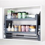 DBR Modular Kitchen Storage Rack Lift Basket Elevator Glass Finished Pull Down Two Tier Shelf Unit for Cabinet Width 60 CM (Dark Gray)