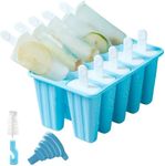 Homemade Popsicle Molds Shapes, 10pcs Silicone Ice Pop Maker Ice Popsicle Mold BPA Free Reusable with Funnel and Cleaning Brush (Blue)