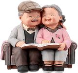 HOWADE Loving Elderly Couple Figurines, Love Lasts Resin Figurine, Grandparents Couples Life Decorative Statue Ornaments for Wedding Anniversary Home Birthday (Reading Style), Multicolor